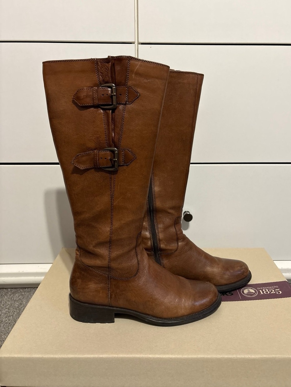 Clarks Mullin Spice Tan Leather Riding Boots